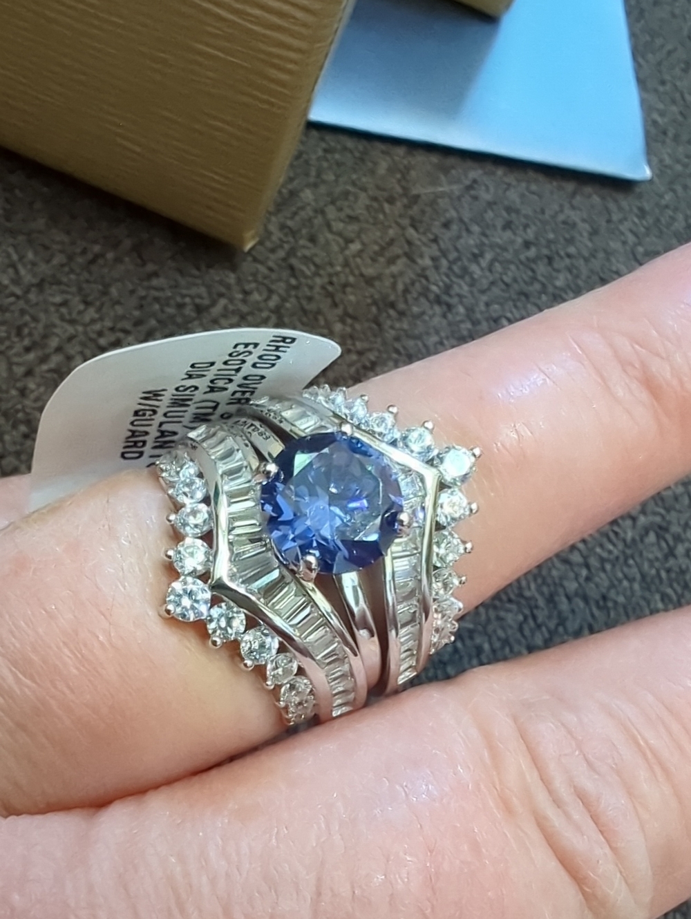 JTV Blue Round Centerstone Halo Cocktail Ring